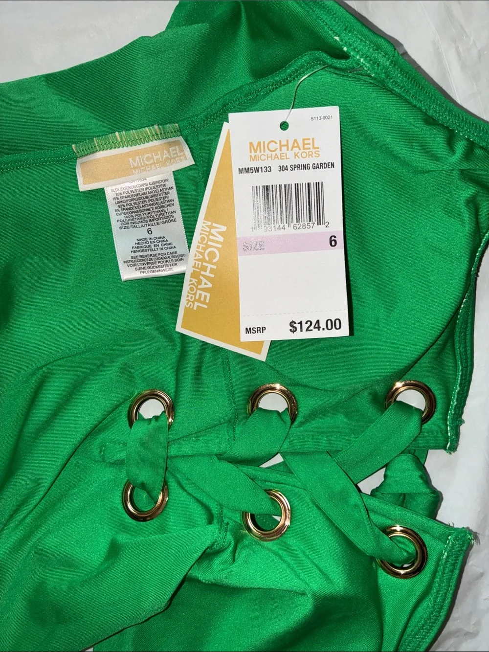Michael Kors Emerald Green Lace-Up One-Piece Swimsuit